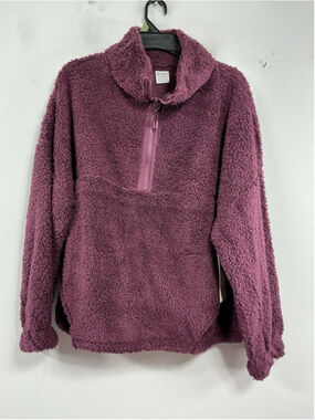 Womans NWT NOBO Fuzzy Pullover 1/4 Zip Sweatshirt Large Maroon